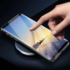 Луксозен алуминиев бъмпър от 2 части с магнити и стъклен протектор лице и гръб оригинален Magnetic Hardware Case за Samsung Galaxy Note 8 N950F черен 